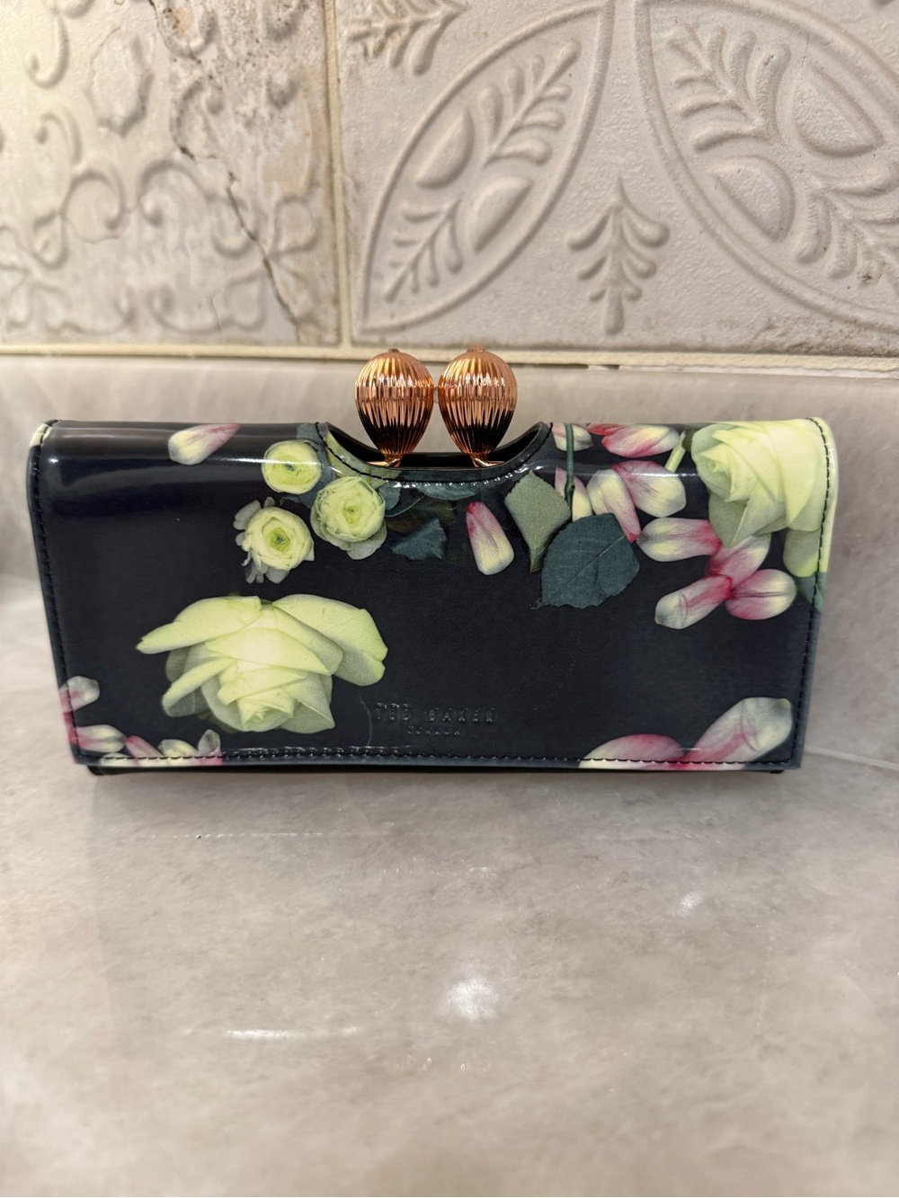 Ted Baker Kiss Lock Floral Leather Matinee Wallet